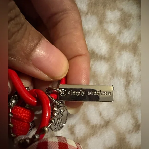 NWT Simply Southern Pink Teddy Bear Keychain with Red Pouch - Picture 4 of 6